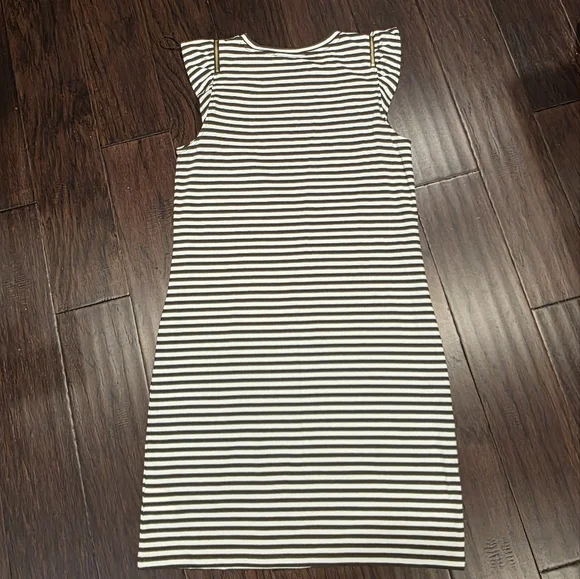 Michael Kors Olive & White Striped Dress XS Gold Shoulder Zippers 🚢 - Picture 5 of 9